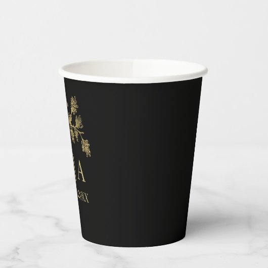 Custom Gold Foil Luxus Botanische Monogram Modern Pappbecher (Links)