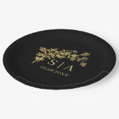 Custom Gold Foil Luxus Botanische Monogram Modern Pappteller (Schrägansicht)