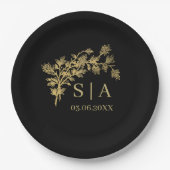 Custom Gold Foil Luxus Botanische Monogram Modern Pappteller (Vorderseite)