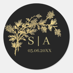 Custom Gold Foil Luxus Botanische Monogram Modern Runder Aufkleber