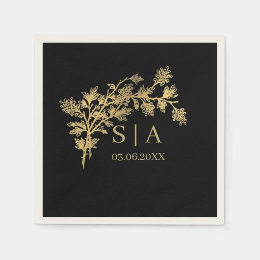 Custom Gold Foil Luxus Botanische Monogram Modern Serviette (Vorderseite)