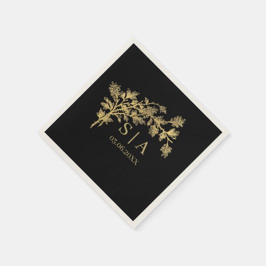 Custom Gold Foil Luxus Botanische Monogram Modern Serviette (Ecke)