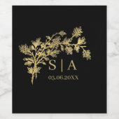 Custom Gold Foil Luxus Botanische Monogram Modern Weinetikett (Einzelnes Label)