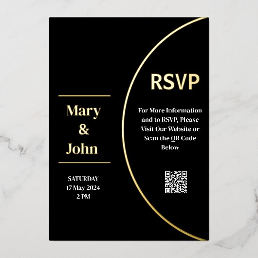 Custom Gold Foil Moderne Schwarz-Weiß Hochzeit Folieneinladung (Vorderseite)