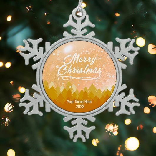 Custom Gold Friedlich Snow Forest Frohe Weihnachte Schneeflocken Zinn-Ornament