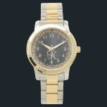 Custom Gold Glitzer Black Sparkgram Monogram Armbanduhr<br><div class="desc">Dieses elegante Uhrendesign mit hübschem goldglänzenden Glitzer auf schwarz gebürstetem metallischem Hintergrund ist einfach zu personalisieren.</div>