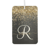 Custom Gold Glitzer Black Sparkgram Monogram Autolufterfrischer (Vorderseite)