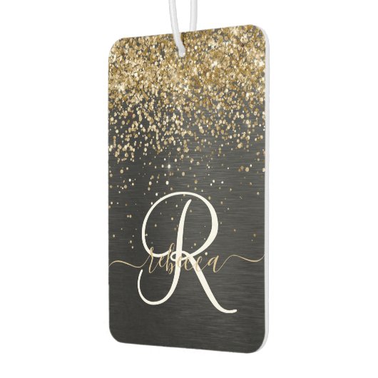 Custom Gold Glitzer Black Sparkgram Monogram Autolufterfrischer (Links)