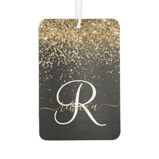 Custom Gold Glitzer Black Sparkgram Monogram Autolufterfrischer (Rückseite)