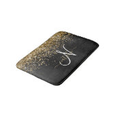Custom Gold Glitzer Black Sparkgram Monogram Badematte (Schrägansicht)