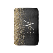 Custom Gold Glitzer Black Sparkgram Monogram Badematte (Vorderseite Vertikal)
