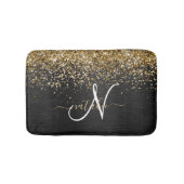 Custom Gold Glitzer Black Sparkgram Monogram Badematte (Vorderseite)