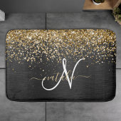 Custom Gold Glitzer Black Sparkgram Monogram Badematte