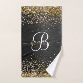 Custom Gold Glitzer Black Sparkgram Monogram Badhandtuch Set (Handtuch)