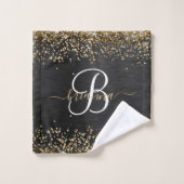 Custom Gold Glitzer Black Sparkgram Monogram Badhandtuch Set (Waschlappen)
