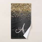 Custom Gold Glitzer Black Sparkgram Monogram Badhandtuch Set (Handtuch)