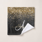 Custom Gold Glitzer Black Sparkgram Monogram Badhandtuch Set (Waschlappen)