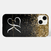 Custom Gold Glitzer Black Sparkgram Monogram Case-Mate iPhone Hülle (Rückseite (Horizontal))