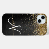 Custom Gold Glitzer Black Sparkgram Monogram Case-Mate iPhone Hülle (Rückseite (Horizontal))