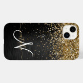 Custom Gold Glitzer Black Sparkgram Monogram Case-Mate iPhone Hülle (Rückseite (Horizontal))