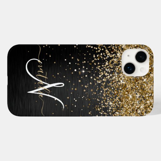 Custom Gold Glitzer Black Sparkgram Monogram Case-Mate iPhone Hülle (Rückseite (Horizontal))