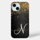 Custom Gold Glitzer Black Sparkgram Monogram Case-Mate iPhone Hülle (Rückseite)