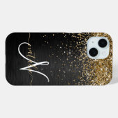 Custom Gold Glitzer Black Sparkgram Monogram Case-Mate iPhone Hülle (Rückseite (Horizontal))