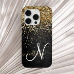 Custom Gold Glitzer Black Sparkgram Monogram Case-Mate iPhone Hülle<br><div class="desc">Dieses elegante und elegante Handy-Gehäuse mit hübschem vergoldeten Glitzer auf schwarz gebürstetem metallischem Hintergrund ist einfach zu personalisieren.</div>