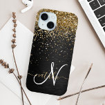 Custom Gold Glitzer Black Sparkgram Monogram Case-Mate iPhone Hülle<br><div class="desc">Dieses elegante und elegante Handy-Gehäuse mit hübschem vergoldeten Glitzer auf schwarz gebürstetem metallischem Hintergrund ist einfach zu personalisieren.</div>