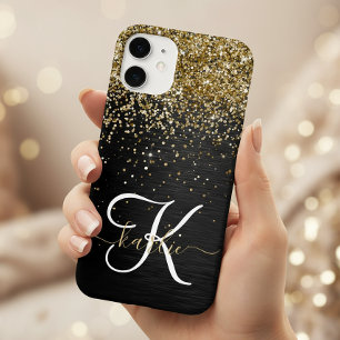 Custom Gold Glitzer Black Sparkgram Monogram Case-Mate iPhone 14 Hülle