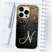 Custom Gold Glitzer Black Sparkgram Monogram Case-Mate iPhone Hülle
