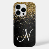 Custom Gold Glitzer Black Sparkgram Monogram Case-Mate iPhone Hülle (Rückseite)