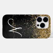Custom Gold Glitzer Black Sparkgram Monogram Case-Mate iPhone Hülle (Rückseite (Horizontal))