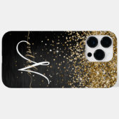 Custom Gold Glitzer Black Sparkgram Monogram Case-Mate iPhone Hülle (Rückseite (Horizontal))