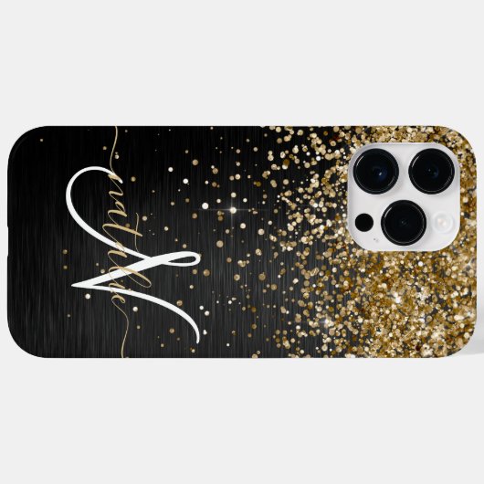 Custom Gold Glitzer Black Sparkgram Monogram Case-Mate iPhone Hülle (Rückseite (Horizontal))