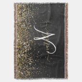 Custom Gold Glitzer Black Sparkgram Monogram Decke (Vorderseite Vertikal)