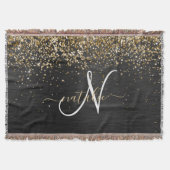 Custom Gold Glitzer Black Sparkgram Monogram Decke (Vorderseite)