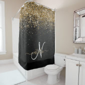 Custom Gold Glitzer Black Sparkgram Monogram Duschvorhang (Beispiel)