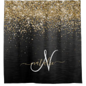 Custom Gold Glitzer Black Sparkgram Monogram Duschvorhang (Vorderseite)