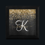 Custom Gold Glitzer Black Sparkgram Monogram Erinnerungskiste<br><div class="desc">Dieses trendige und elegante Design mit hübschem goldglänzenden Glitzer auf schwarz gebürstetem metallischem Hintergrund ist einfach zu personalisieren.</div>