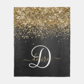 Custom Gold Glitzer Black Sparkgram Monogram Fleecedecke (Vorderseite)