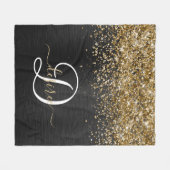 Custom Gold Glitzer Black Sparkgram Monogram Fleecedecke (Vorderseite (Horizontal))