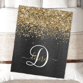 Custom Gold Glitzer Black Sparkgram Monogram Fleecedecke