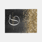 Custom Gold Glitzer Black Sparkgram Monogram Fleecedecke (Vorderseite (Horizontal))