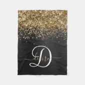 Custom Gold Glitzer Black Sparkgram Monogram Fleecedecke (Vorderseite)