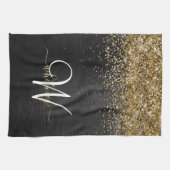 Custom Gold Glitzer Black Sparkgram Monogram Geschirrtuch (Horizontal)