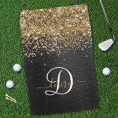 Custom Gold Glitzer Black Sparkgram Monogram Golfhandtuch