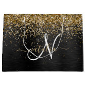 Custom Gold Glitzer Black Sparkgram Monogram Große Geschenktüte (Vorderseite)