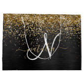 Custom Gold Glitzer Black Sparkgram Monogram Große Geschenktüte (Rückseite)