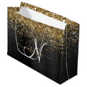 Custom Gold Glitzer Black Sparkgram Monogram Große Geschenktüte (Vorderseite Schrägansicht)